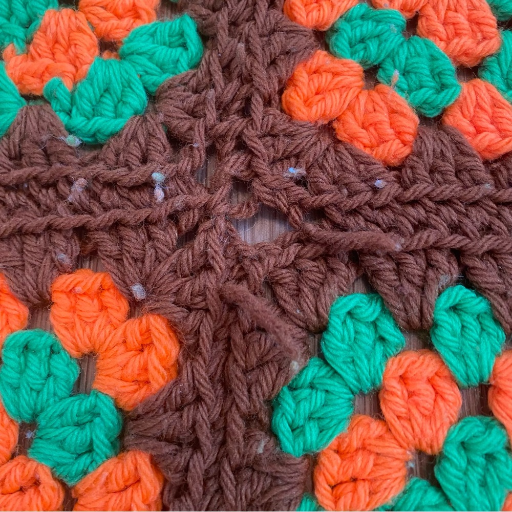 Vintage Handmade Crochet Granny Square Afghan Blanket Throw Orange/Green Fall - Picture 7 of 7